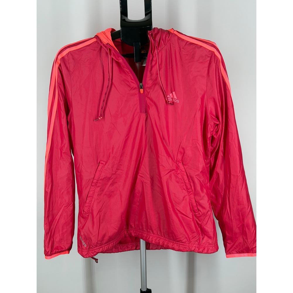 Adidas Formotion Womens Pink Orange Half Zip Windbreaker Hooded Jacket M